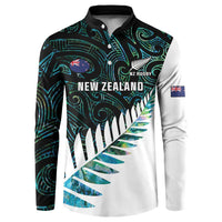 New Zealand Silver Fern Rugby Custom Button Sweatshirt Go All Black Turquoise Maori Paua Shell - Polynesian Pride