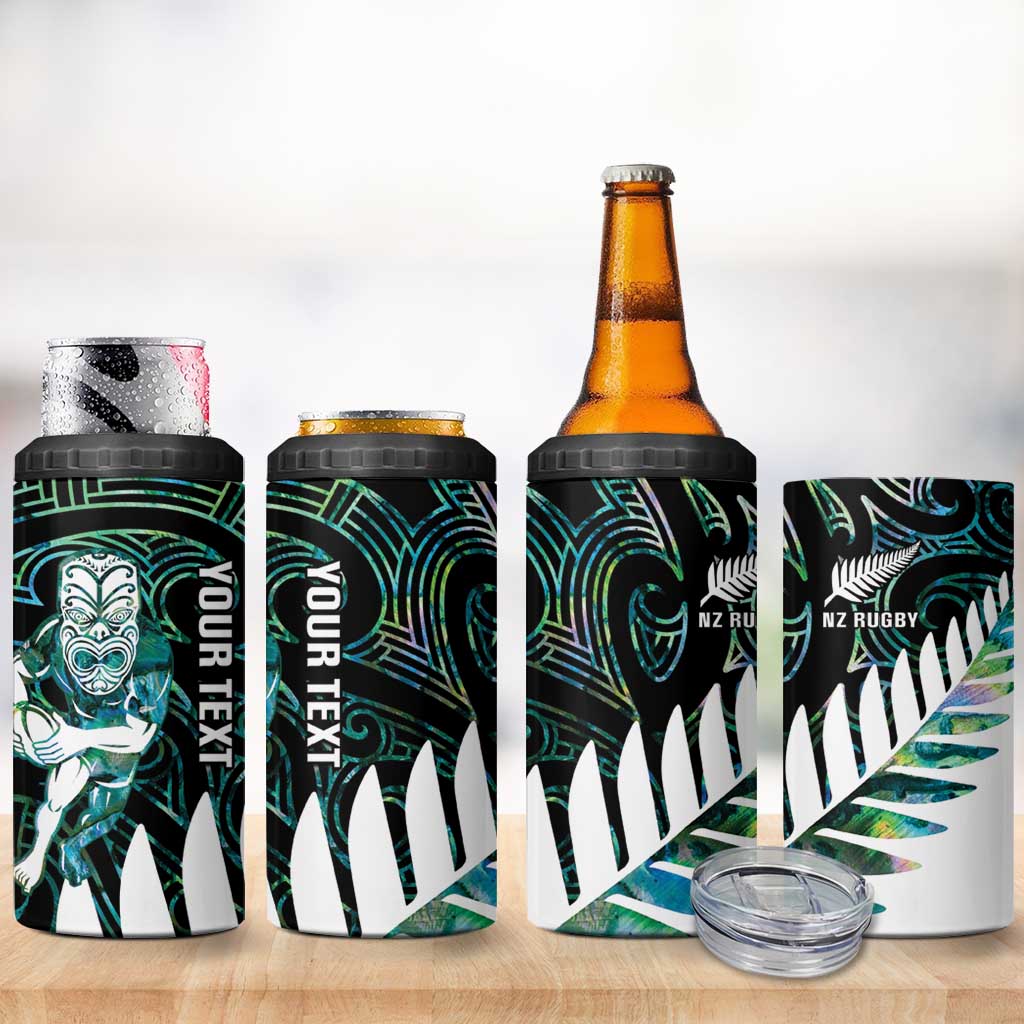 New Zealand Silver Fern Rugby Custom 4 in 1 Can Cooler Tumbler Go All Black Turquoise Maori Paua Shell LT14 - Polynesian Pride
