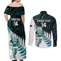 New Zealand Silver Fern Rugby Custom Couples Matching Off Shoulder Maxi Dress and Long Sleeve Button Shirt Go All Black Turquoise Maori Paua Shell LT14 - Polynesian Pride
