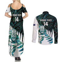 New Zealand Silver Fern Rugby Custom Couples Matching Summer Maxi Dress and Long Sleeve Button Shirt Go All Black Turquoise Maori Paua Shell - Polynesian Pride