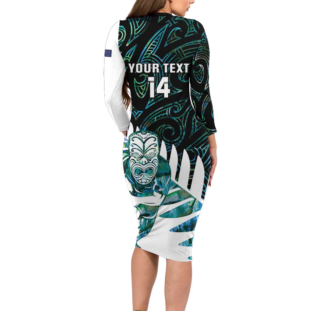 New Zealand Silver Fern Rugby Custom Family Matching Long Sleeve Bodycon Dress and Hawaiian Shirt Go All Black Turquoise Maori Paua Shell LT14 - Polynesian Pride