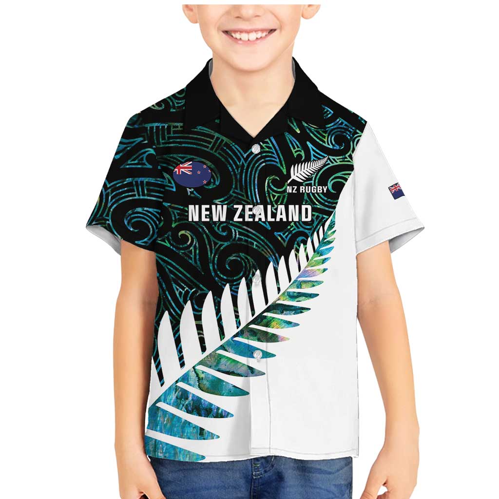 New Zealand Silver Fern Rugby Custom Family Matching Mermaid Dress and Hawaiian Shirt Go All Black Turquoise Maori Paua Shell LT14 Son's Shirt Turquoise - Polynesian Pride