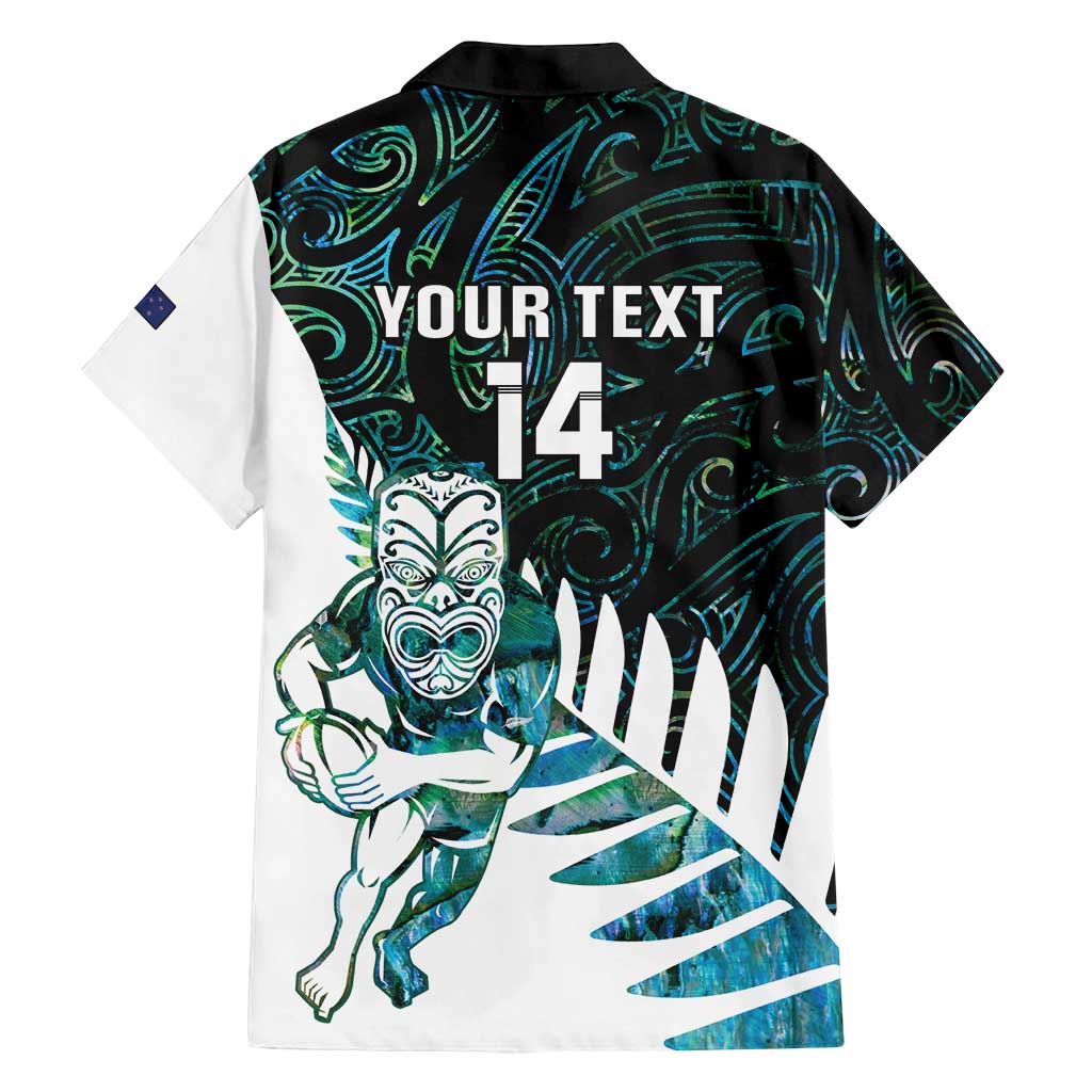 New Zealand Silver Fern Rugby Custom Family Matching Off Shoulder Short Dress and Hawaiian Shirt Go All Black Turquoise Maori Paua Shell LT14 - Polynesian Pride