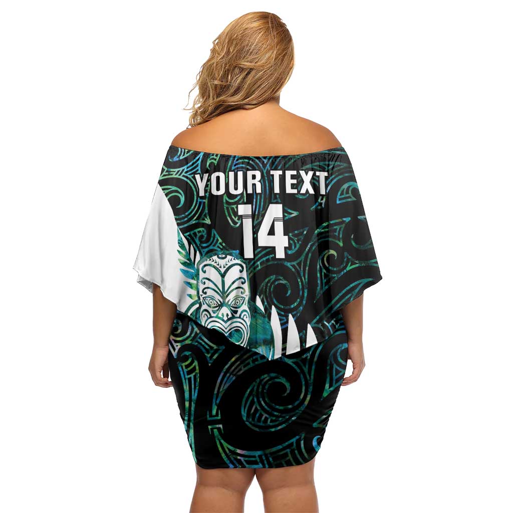 New Zealand Silver Fern Rugby Custom Family Matching Off Shoulder Short Dress and Hawaiian Shirt Go All Black Turquoise Maori Paua Shell LT14 - Polynesian Pride