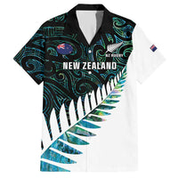 New Zealand Silver Fern Rugby Custom Family Matching Short Sleeve Bodycon Dress and Hawaiian Shirt Go All Black Turquoise Maori Paua Shell LT14 Dad's Shirt - Short Sleeve Turquoise - Polynesian Pride