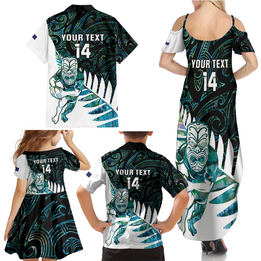 New Zealand Silver Fern Rugby Custom Family Matching Summer Maxi Dress and Hawaiian Shirt Go All Black Turquoise Maori Paua Shell LT14 - Polynesian Pride