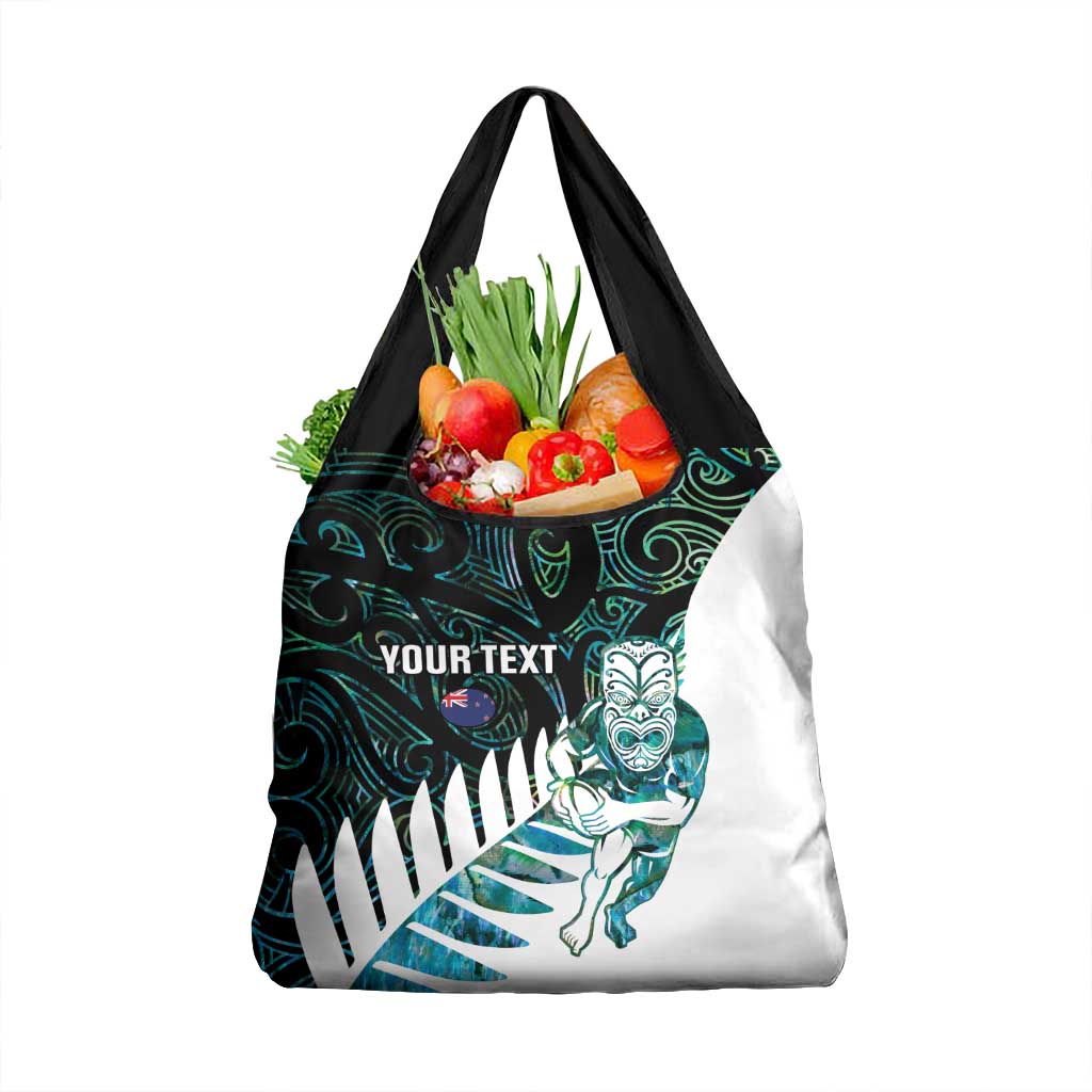 New Zealand Silver Fern Rugby Custom Grocery Bag Go All Black Turquoise Maori Paua Shell - Polynesian Pride