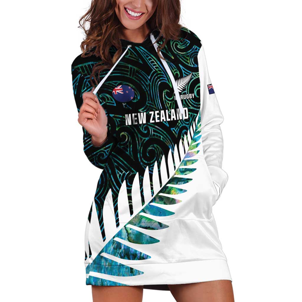 New Zealand Silver Fern Rugby Custom Hoodie Dress Go All Black Turquoise Maori Paua Shell - Polynesian Pride