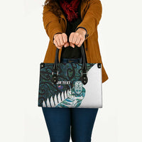 New Zealand Silver Fern Rugby Custom Leather Bag Go All Black Turquoise Maori Paua Shell - Polynesian Pride