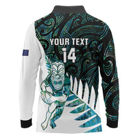 New Zealand Silver Fern Rugby Custom Long Sleeve Polo Shirt Go All Black Turquoise Maori Paua Shell - Polynesian Pride