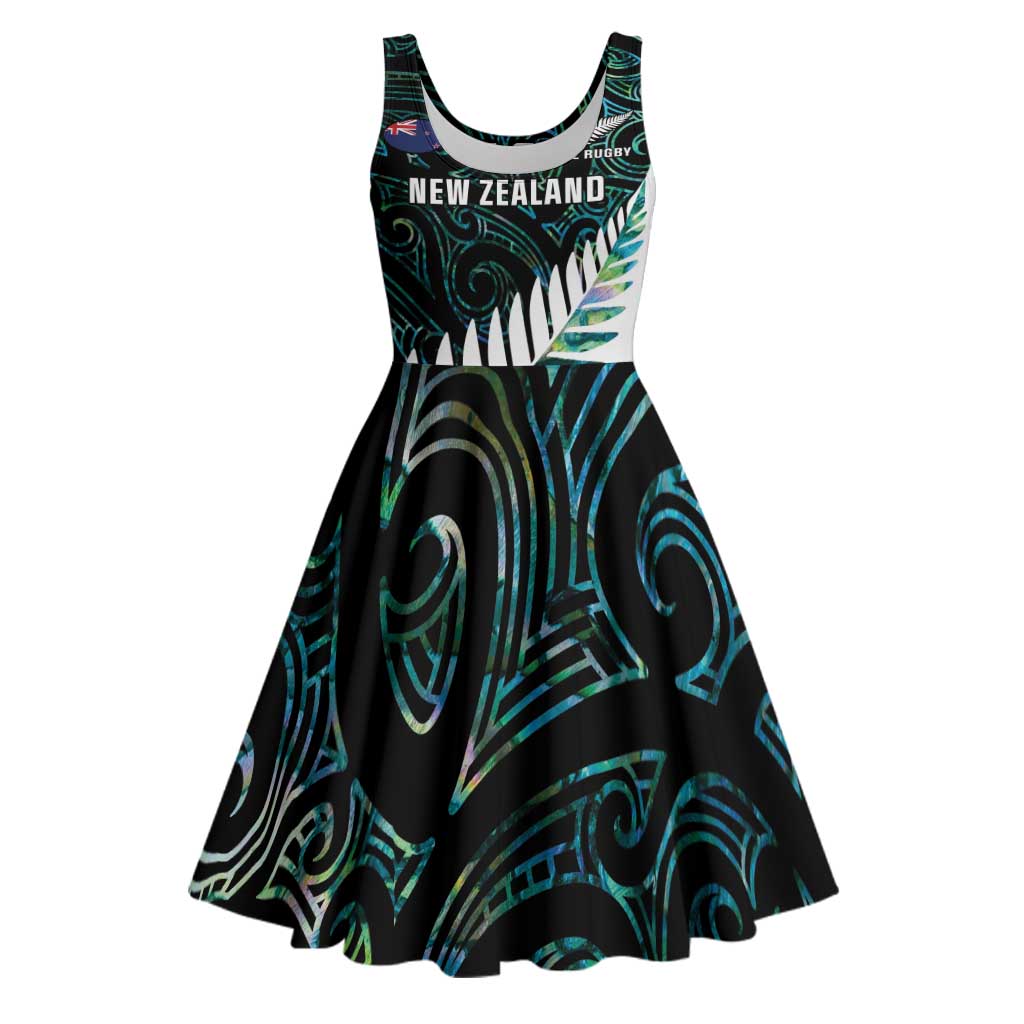 New Zealand Silver Fern Rugby Custom Midi Dress Go All Black Turquoise Maori Paua Shell - Polynesian Pride