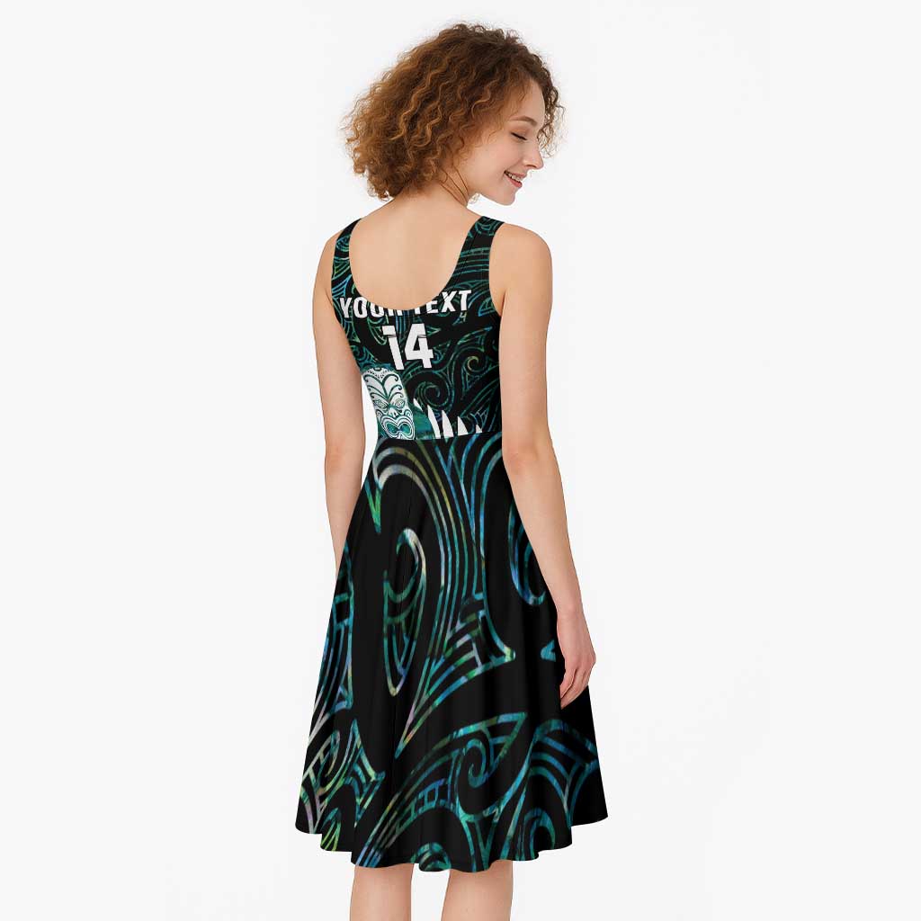 New Zealand Silver Fern Rugby Custom Midi Dress Go All Black Turquoise Maori Paua Shell - Polynesian Pride