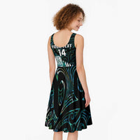 New Zealand Silver Fern Rugby Custom Midi Dress Go All Black Turquoise Maori Paua Shell - Polynesian Pride