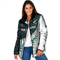 New Zealand Silver Fern Rugby Custom Padded Jacket Go All Black Turquoise Maori Paua Shell - Polynesian Pride