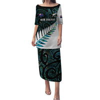 New Zealand Silver Fern Rugby Custom Puletasi Go All Black Turquoise Maori Paua Shell - Polynesian Pride