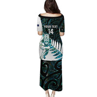 New Zealand Silver Fern Rugby Custom Puletasi Go All Black Turquoise Maori Paua Shell - Polynesian Pride