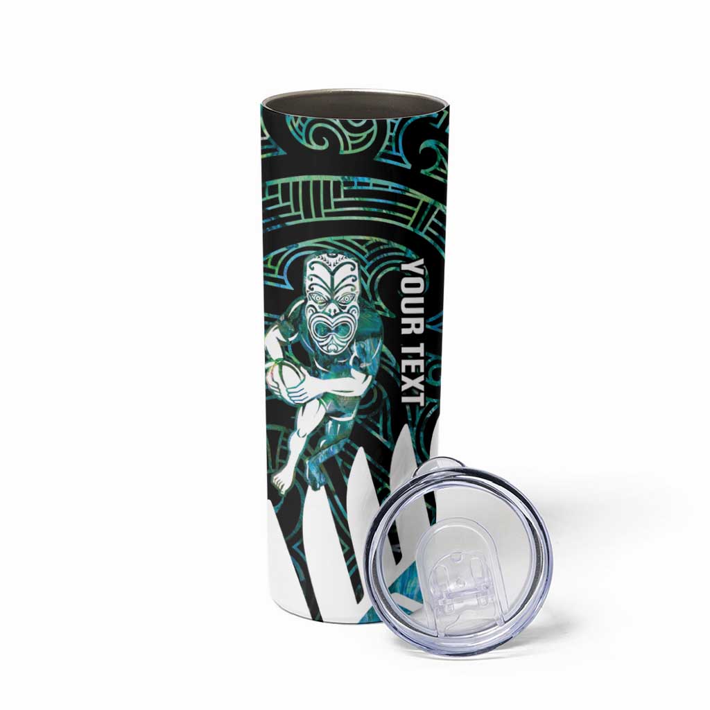 New Zealand Silver Fern Rugby Custom Skinny Tumbler Go All Black Turquoise Maori Paua Shell LT14 - Polynesian Pride