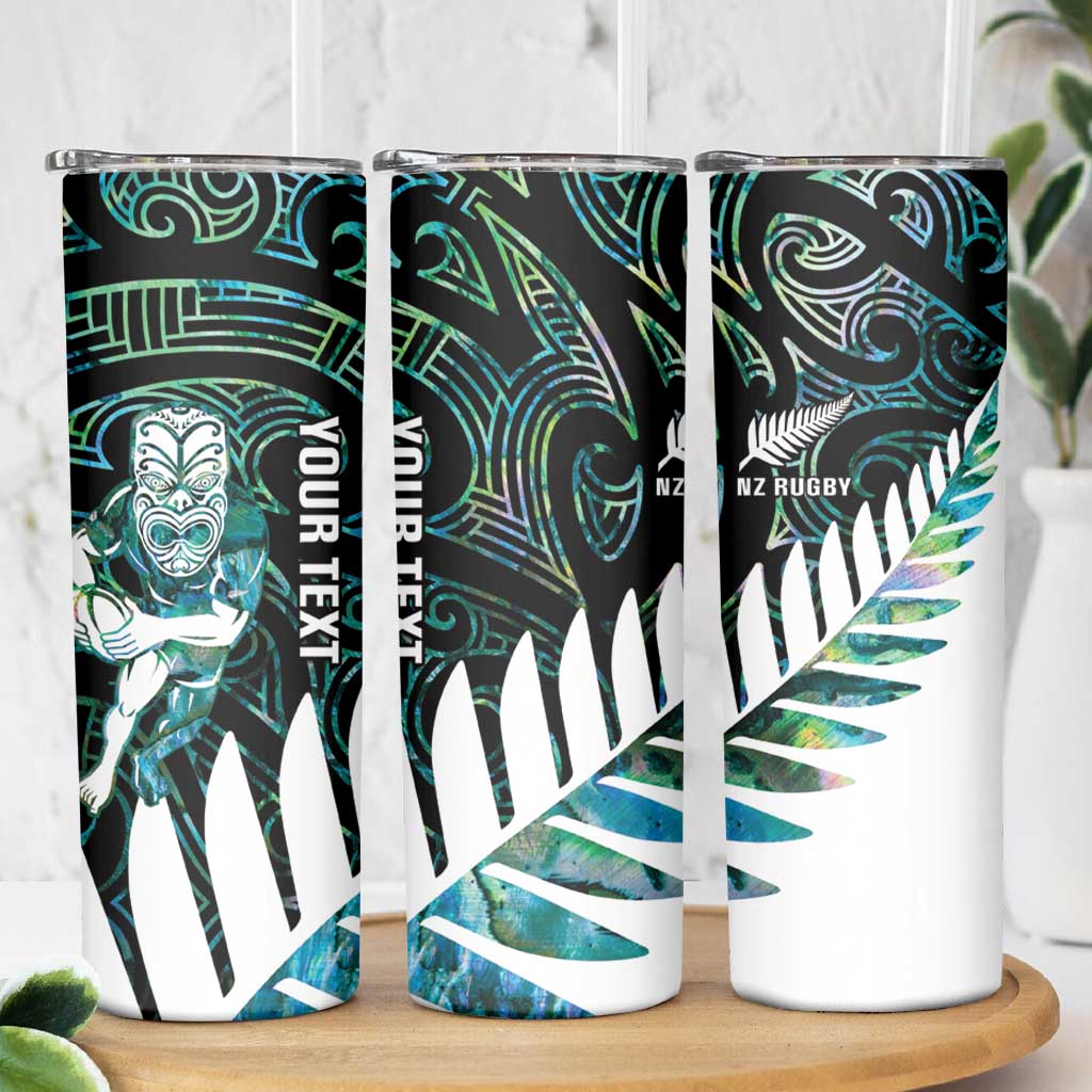 New Zealand Silver Fern Rugby Custom Skinny Tumbler Go All Black Turquoise Maori Paua Shell LT14 - Polynesian Pride