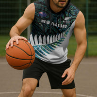 New Zealand Silver Fern Rugby Custom Sleeveless Hoodie Go All Black Turquoise Maori Paua Shell - Polynesian Pride