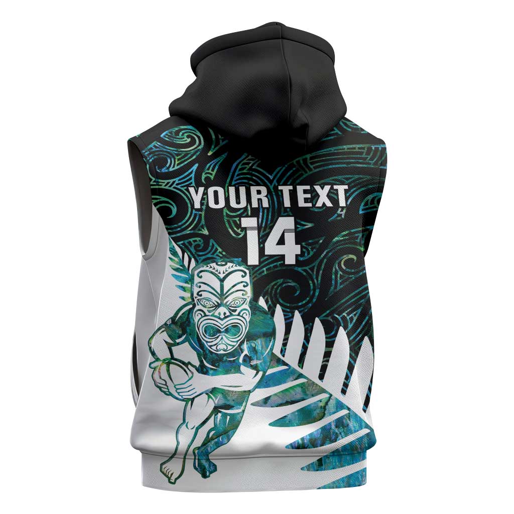 New Zealand Silver Fern Rugby Custom Sleeveless Zip Hoodie Go All Black Turquoise Maori Paua Shell LT14 - Polynesian Pride
