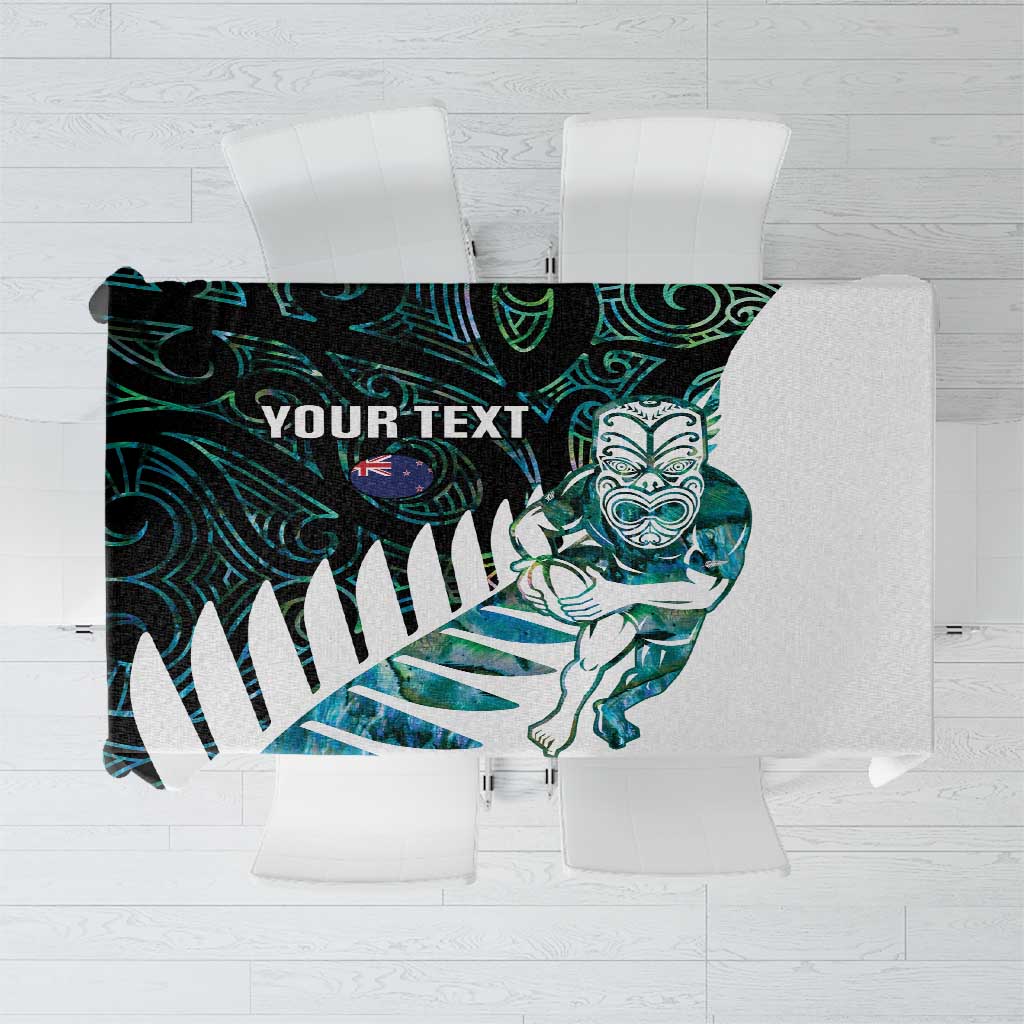 New Zealand Silver Fern Rugby Custom Tablecloth Go All Black Turquoise Maori Paua Shell - Polynesian Pride