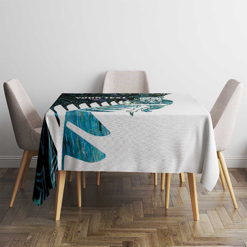 New Zealand Silver Fern Rugby Custom Tablecloth Go All Black Turquoise Maori Paua Shell - Polynesian Pride