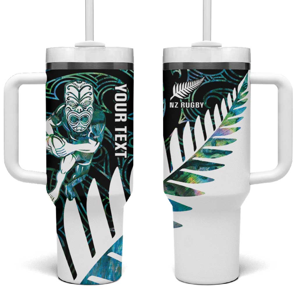 New Zealand Silver Fern Rugby Custom Tumbler With Handle Go All Black Turquoise Maori Paua Shell - Polynesian Pride