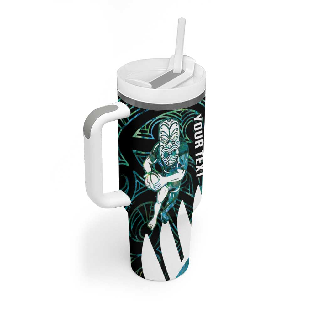 New Zealand Silver Fern Rugby Custom Tumbler With Handle Go All Black Turquoise Maori Paua Shell - Polynesian Pride