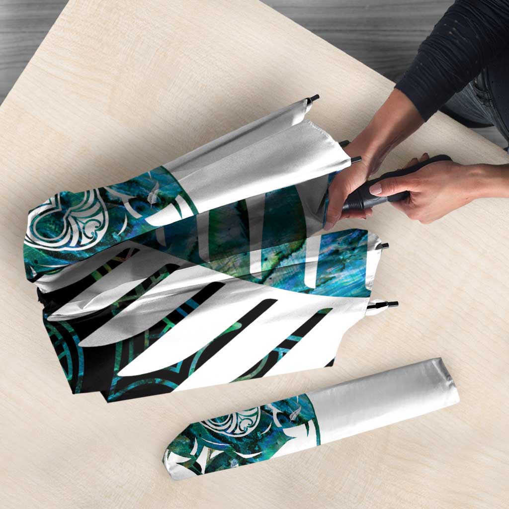 New Zealand Silver Fern Rugby Custom Umbrella Go All Black Turquoise Maori Paua Shell - Polynesian Pride