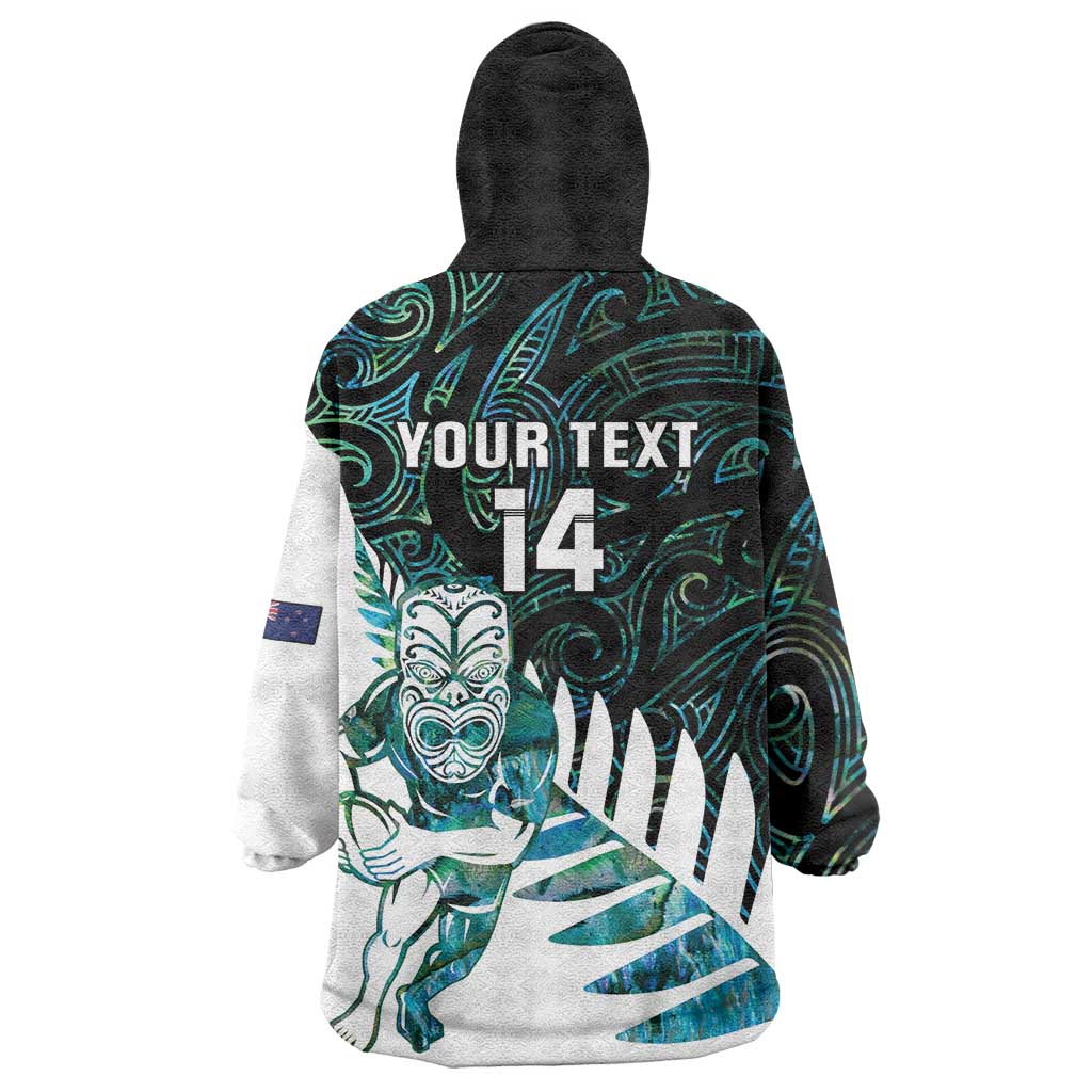 New Zealand Silver Fern Rugby Custom Wearable Blanket Hoodie Go All Black Turquoise Maori Paua Shell LT14 - Polynesian Pride