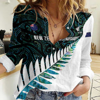 New Zealand Silver Fern Rugby Custom Women Casual Shirt Go All Black Turquoise Maori Paua Shell LT14 Female Turquoise - Polynesian Pride