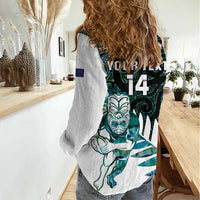 New Zealand Silver Fern Rugby Custom Women Casual Shirt Go All Black Turquoise Maori Paua Shell LT14 - Polynesian Pride