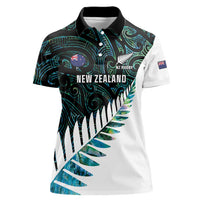 New Zealand Silver Fern Rugby Custom Women Polo Shirt Go All Black Turquoise Maori Paua Shell LT14 Female Turquoise - Polynesian Pride