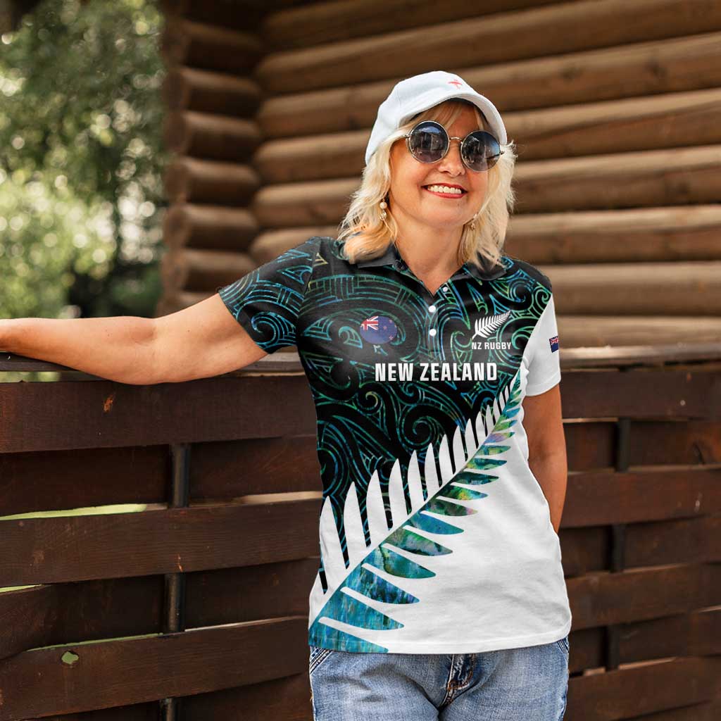 New Zealand Silver Fern Rugby Custom Women Polo Shirt Go All Black Turquoise Maori Paua Shell LT14 - Polynesian Pride