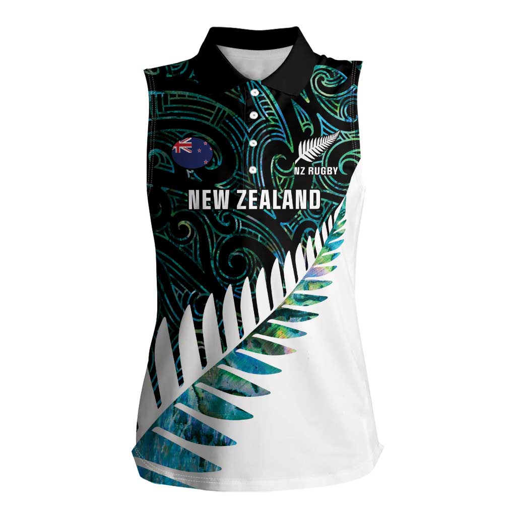 New Zealand Silver Fern Rugby Custom Women Sleeveless Polo Shirt Go All Black Turquoise Maori Paua Shell LT14 Female Turquoise - Polynesian Pride