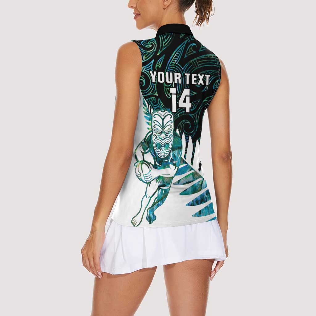New Zealand Silver Fern Rugby Custom Women Sleeveless Polo Shirt Go All Black Turquoise Maori Paua Shell LT14 - Polynesian Pride