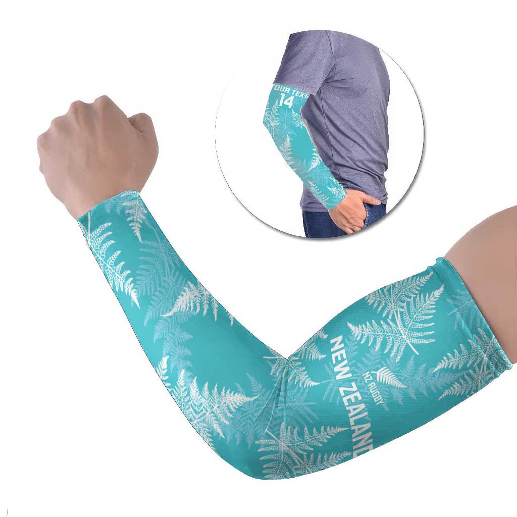 New Zealand Silver Fern Rugby Custom Arm Sleeves Go Aotearoa Champions Turquoise Version - Polynesian Pride