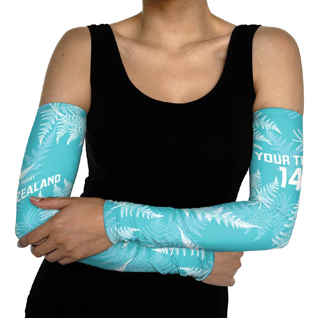 New Zealand Silver Fern Rugby Custom Arm Sleeves Go Aotearoa Champions Turquoise Version - Polynesian Pride