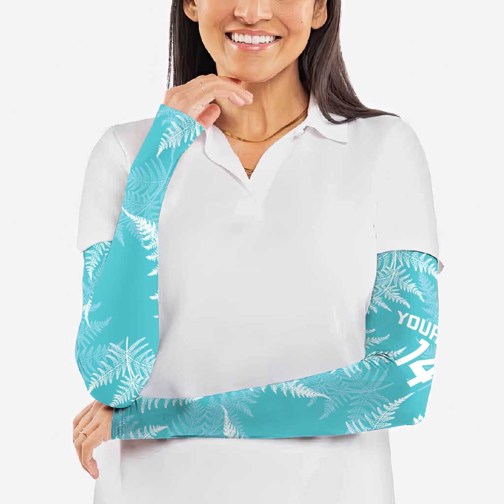New Zealand Silver Fern Rugby Custom Arm Sleeves Go Aotearoa Champions Turquoise Version - Polynesian Pride