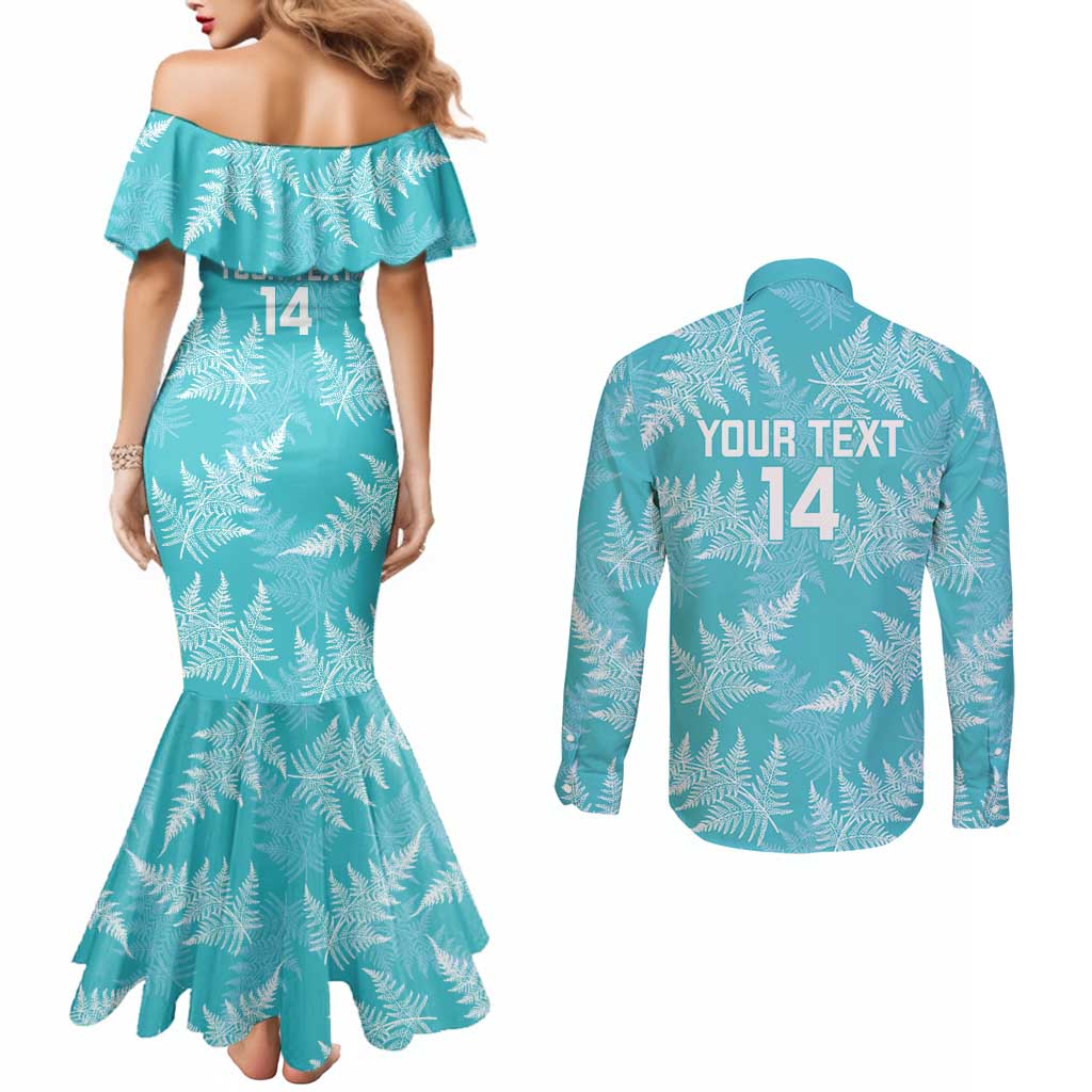 New Zealand Silver Fern Rugby Custom Couples Matching Mermaid Dress and Long Sleeve Button Shirt Go Aotearoa Champions Turquoise Version - Polynesian Pride