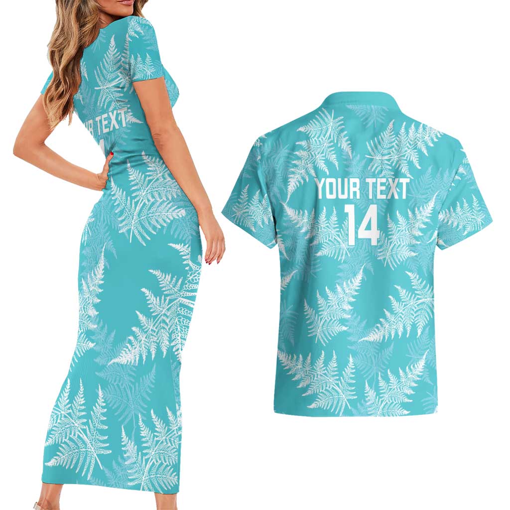 New Zealand Silver Fern Rugby Custom Couples Matching Short Sleeve Bodycon Dress and Hawaiian Shirt Go Aotearoa Champions Turquoise Version - Polynesian Pride