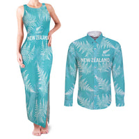 New Zealand Silver Fern Rugby Custom Couples Matching Tank Maxi Dress and Long Sleeve Button Shirt Go Aotearoa Champions Turquoise Version - Polynesian Pride