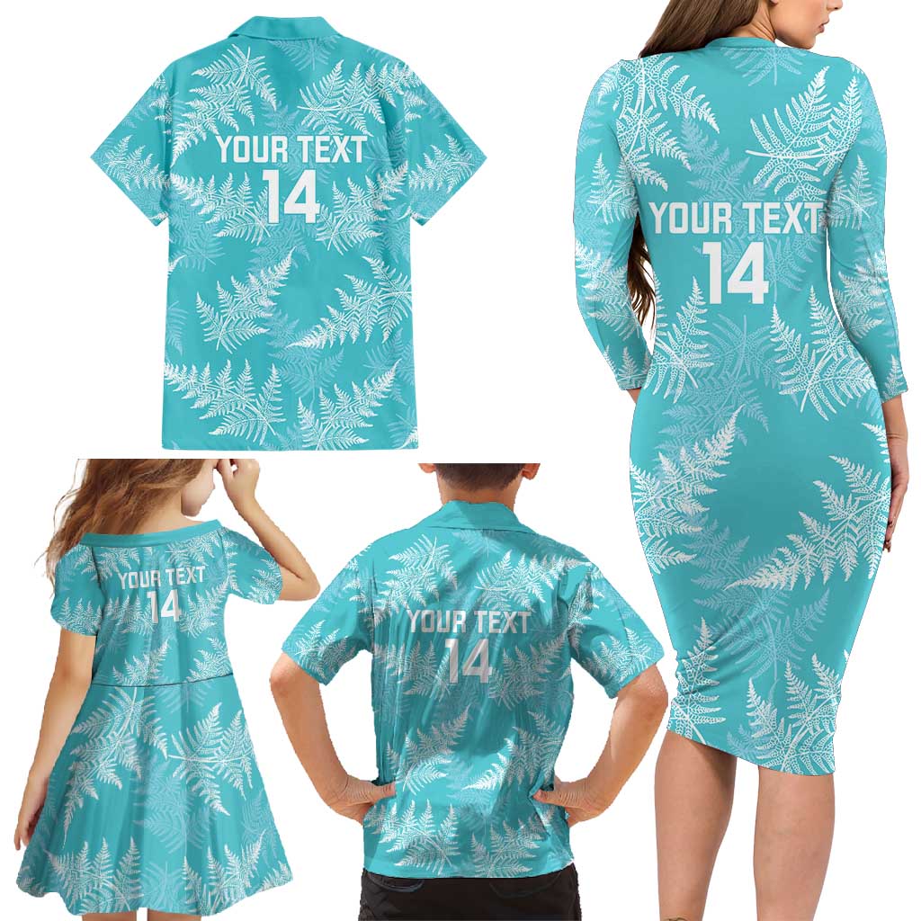 New Zealand Silver Fern Rugby Custom Family Matching Long Sleeve Bodycon Dress and Hawaiian Shirt Go Aotearoa Champions Turquoise Version LT14 - Polynesian Pride