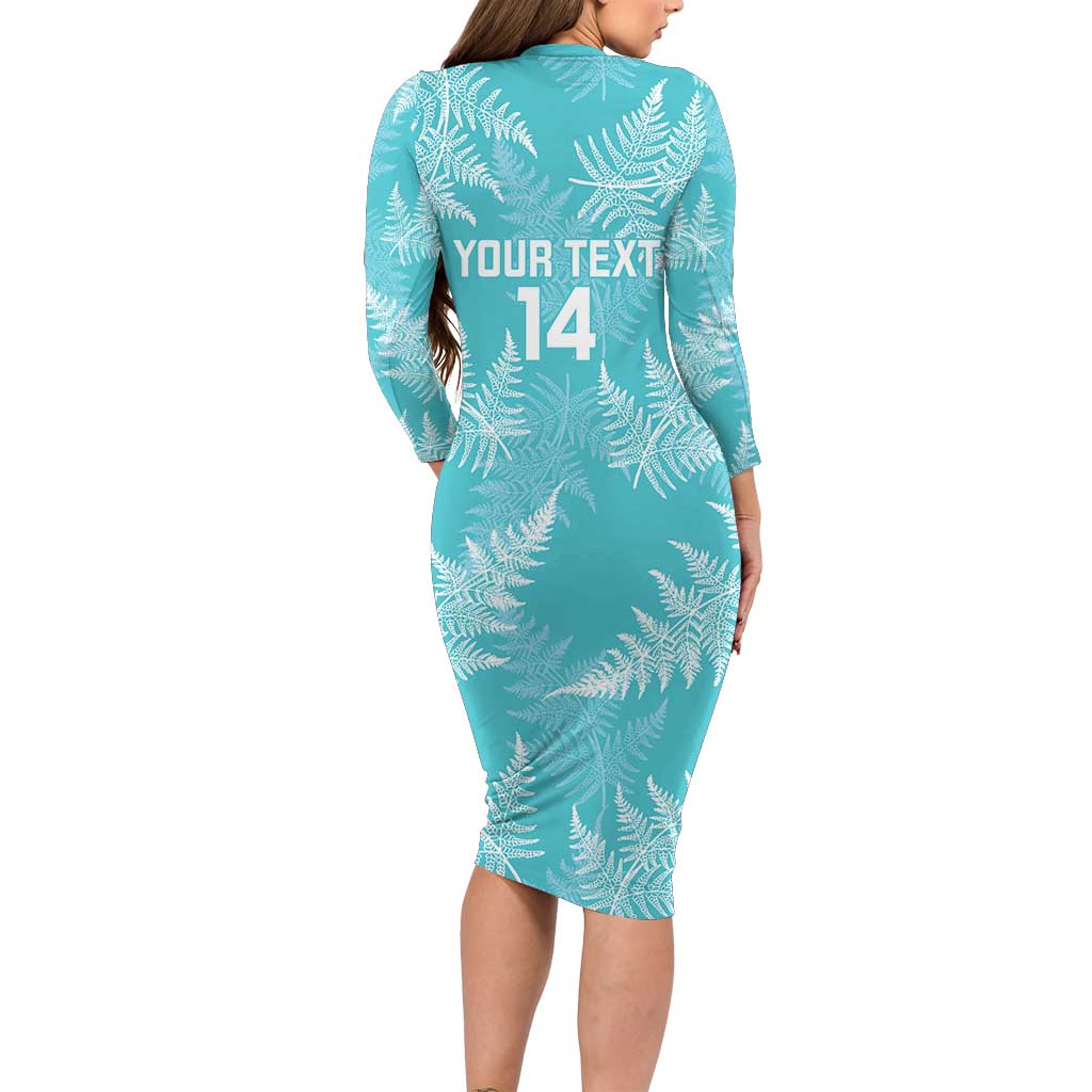 New Zealand Silver Fern Rugby Custom Family Matching Long Sleeve Bodycon Dress and Hawaiian Shirt Go Aotearoa Champions Turquoise Version LT14 - Polynesian Pride