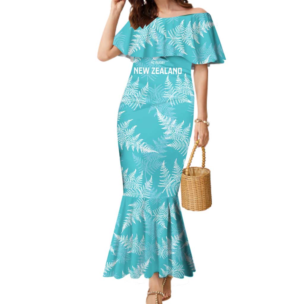 New Zealand Silver Fern Rugby Custom Family Matching Mermaid Dress and Hawaiian Shirt Go Aotearoa Champions Turquoise Version LT14 Mom's Dress Turquoise - Polynesian Pride
