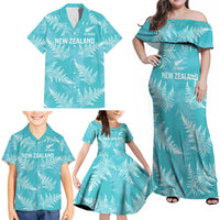 New Zealand Silver Fern Rugby Custom Family Matching Off Shoulder Maxi Dress and Hawaiian Shirt Go Aotearoa Champions Turquoise Version LT14 - Polynesian Pride