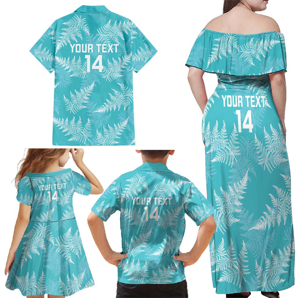 New Zealand Silver Fern Rugby Custom Family Matching Off Shoulder Maxi Dress and Hawaiian Shirt Go Aotearoa Champions Turquoise Version LT14 - Polynesian Pride