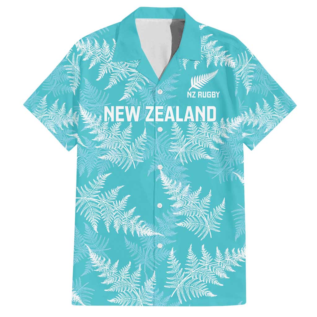 New Zealand Silver Fern Rugby Custom Family Matching Off Shoulder Maxi Dress and Hawaiian Shirt Go Aotearoa Champions Turquoise Version LT14 Dad's Shirt - Short Sleeve Turquoise - Polynesian Pride