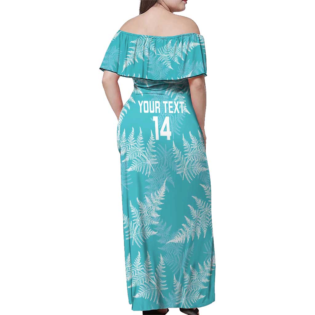New Zealand Silver Fern Rugby Custom Family Matching Off Shoulder Maxi Dress and Hawaiian Shirt Go Aotearoa Champions Turquoise Version LT14 - Polynesian Pride