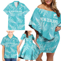 New Zealand Silver Fern Rugby Custom Family Matching Off Shoulder Short Dress and Hawaiian Shirt Go Aotearoa Champions Turquoise Version LT14 - Polynesian Pride